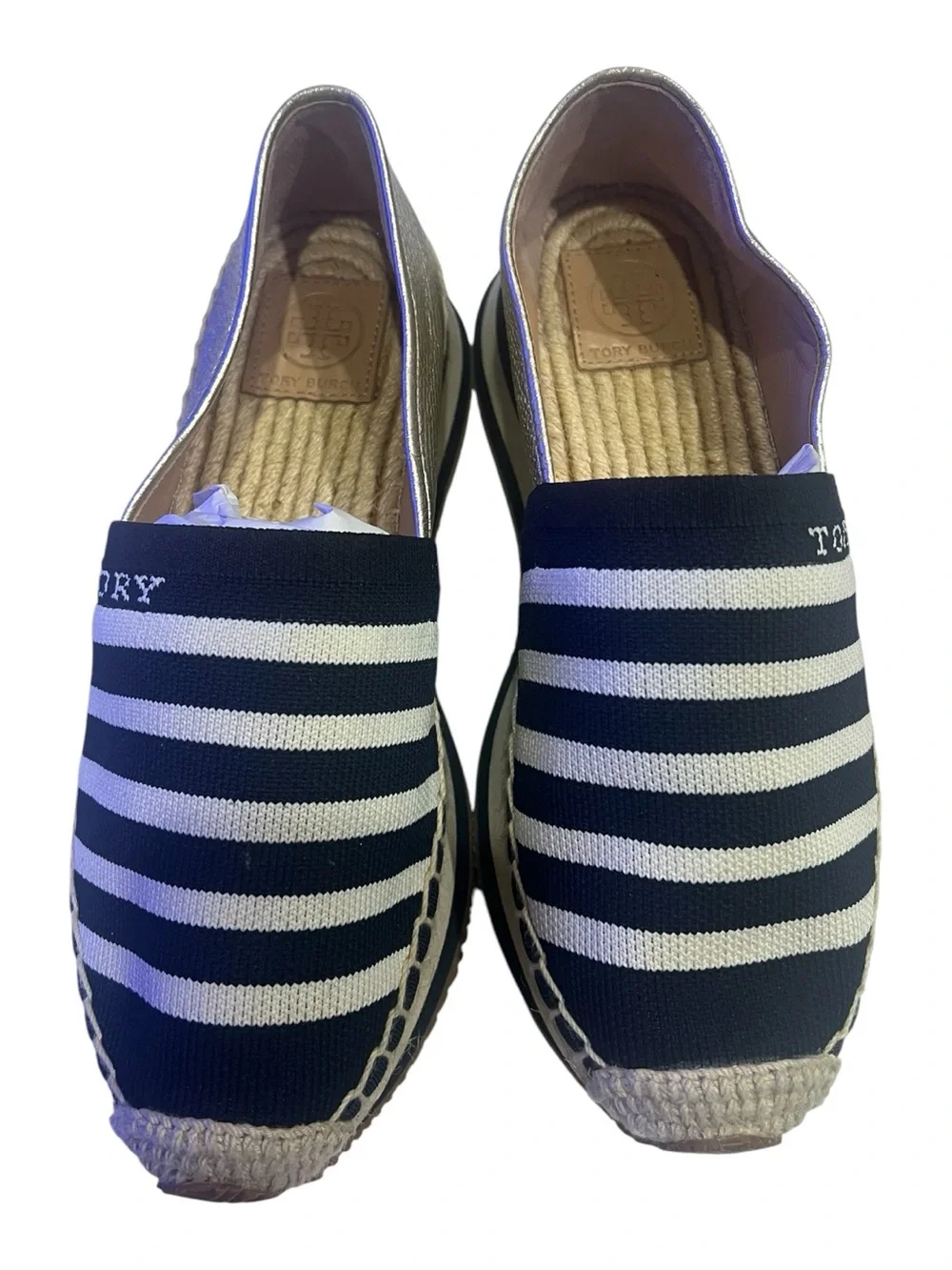 Tory Burch Daisy Slip On Trainer Midnight / Ivory Gold 8M Espadrillas wide heel